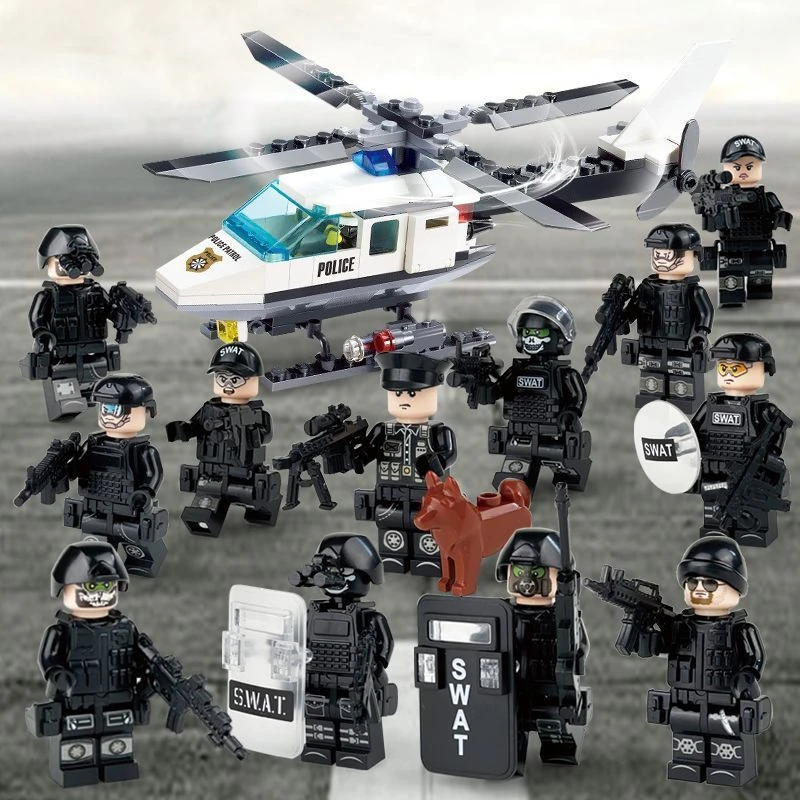 特警益智红军德国士兵人仔公仔拼装拼插玩具小颗粒积木军人警察