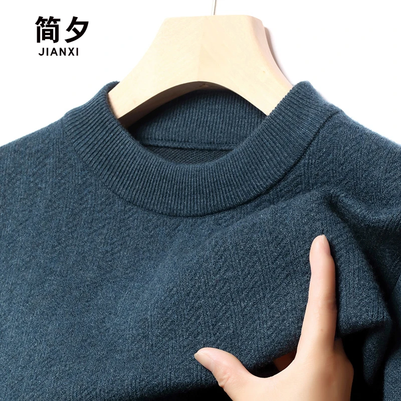 爸爸装圆领毛衣秋冬季加厚保暖针织打底衫纯色中年男士打底毛衣