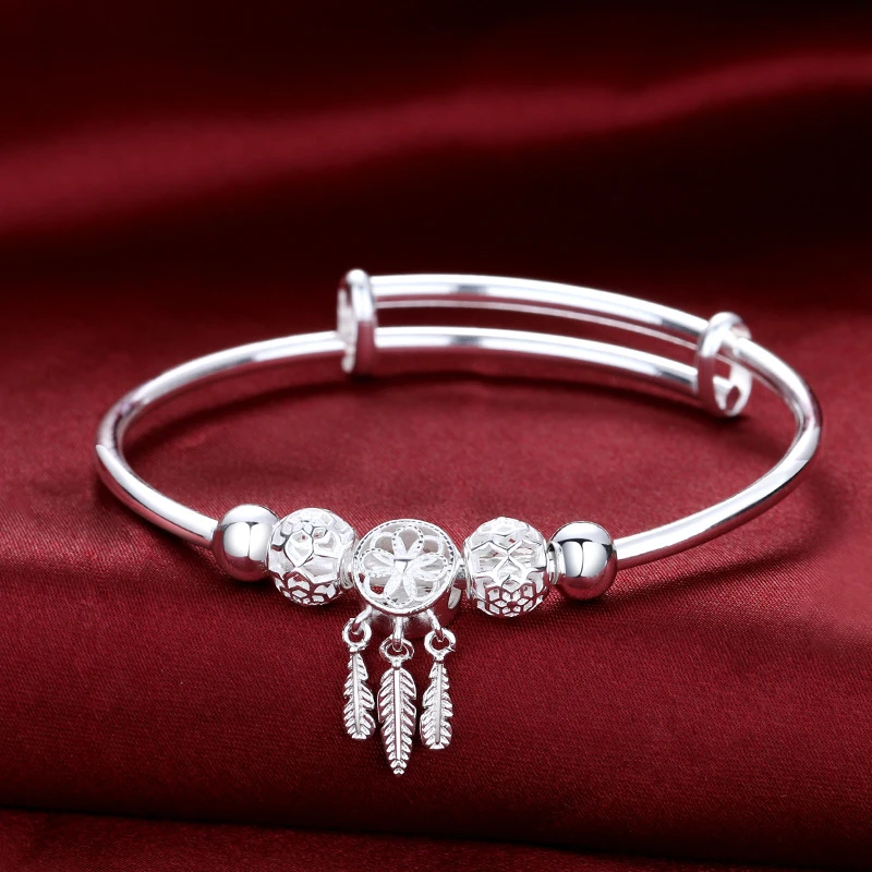 足银手镯 A17捕梦网时尚推拉手镯