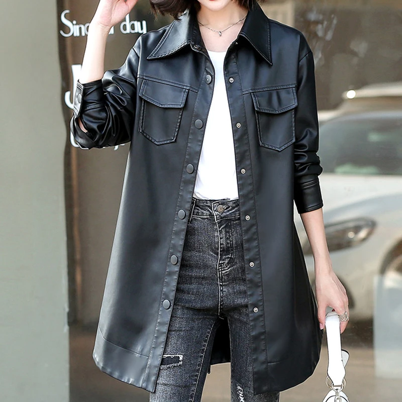 2025新款韩版中长款系带收腰女士皮衣休闲时尚外套88025