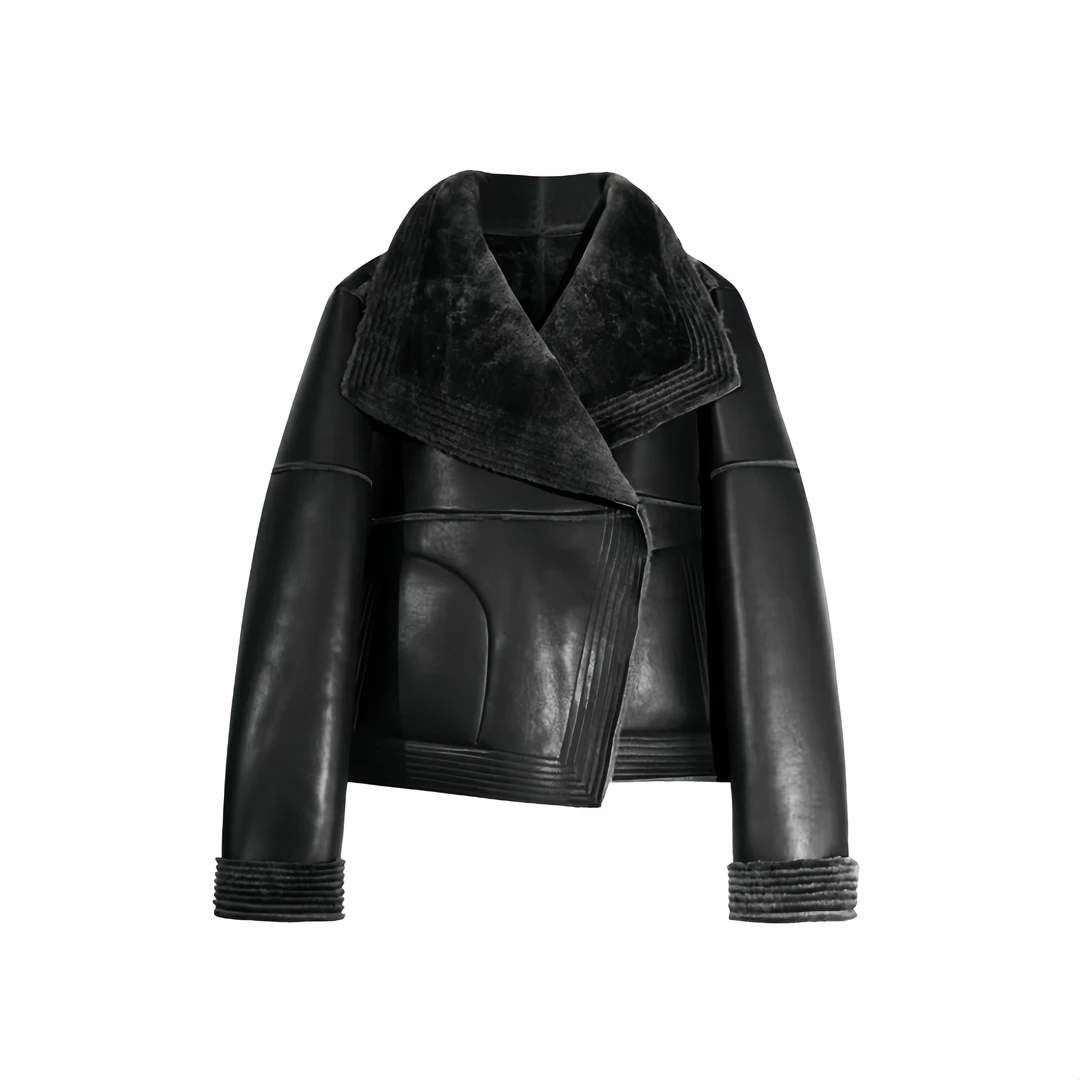 高端小众设计感2025春季新款大翻领皮衣时尚潮流款88033