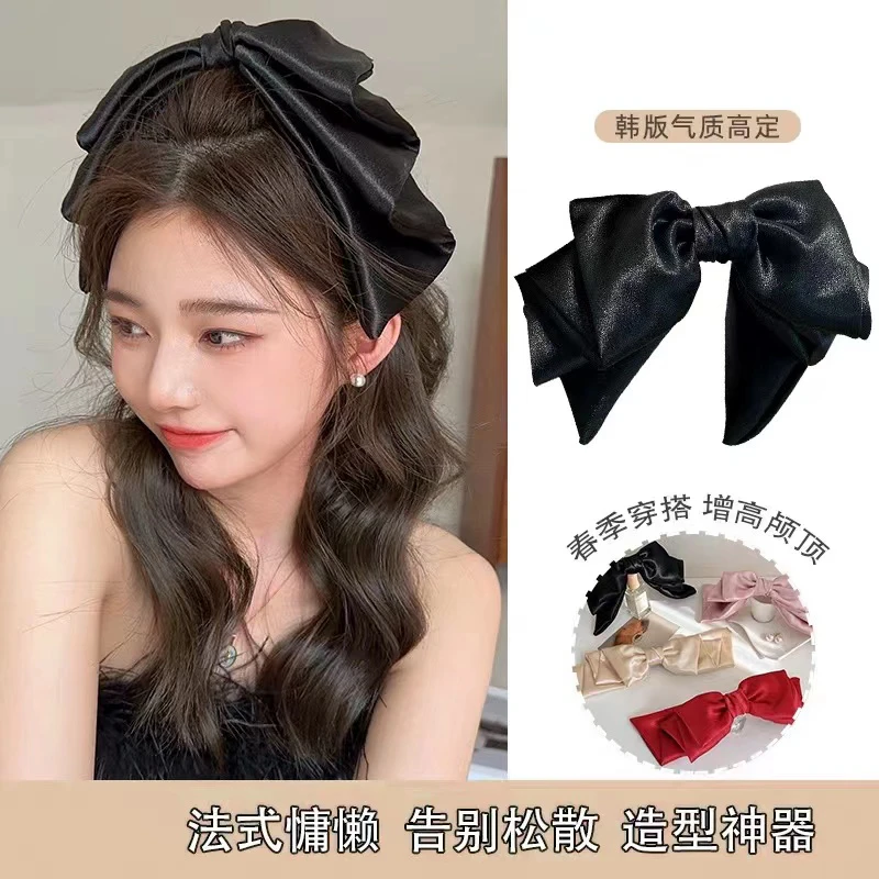 布艺发饰 超大号蝴蝶结发饰高级感发夹女后脑勺法式气质纯色发卡