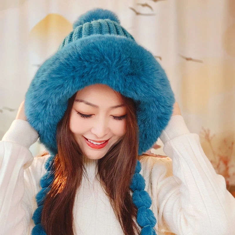 珍千红【董艺穿搭】蒙古格格辫子毛线帽时尚百搭加厚韩版秋冬毛绒帽