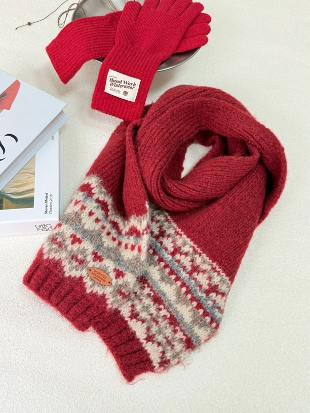 冬季圣诞氛围感围巾 费尔岛名族风围巾配饰