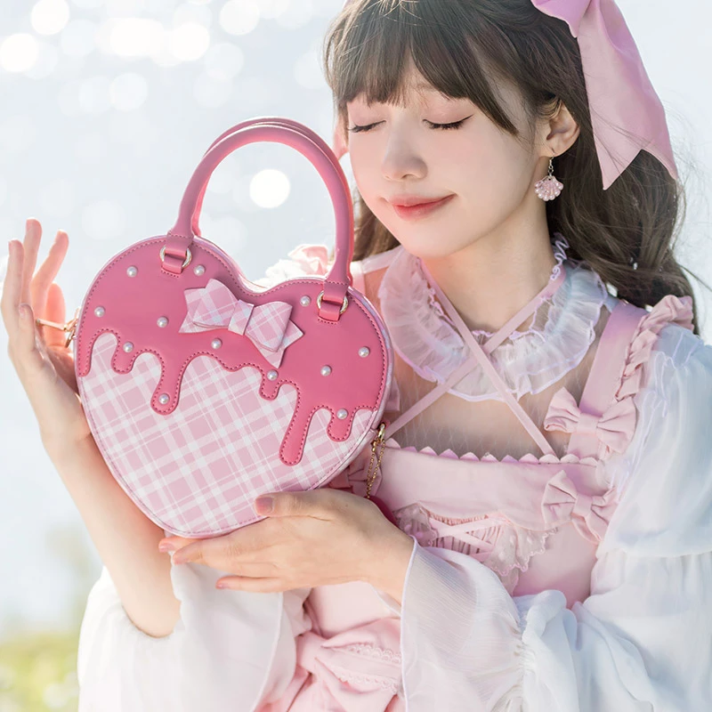 Banana&Guava原创设计lolita原创爱心单肩斜挎手提包-心动了莓