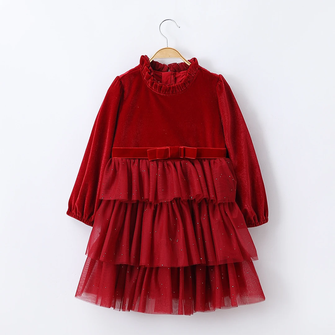 【新年拜年服丝绒公主裙】女童2024年春季加厚洋气甜美网纱裙