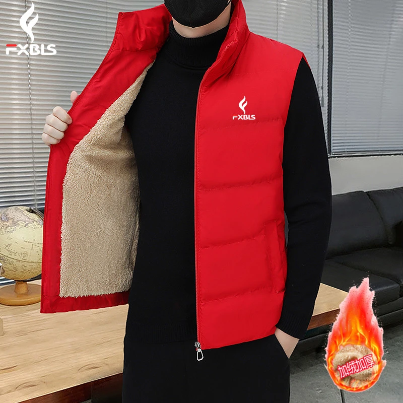 秋冬季立领背心马甲加绒加厚坎肩保暖马夹男士羊羔绒加厚马甲
