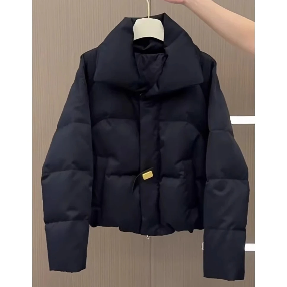 冬季2025年新款宽松休闲显瘦高级感超好看翻领短款黑色棉服外套女