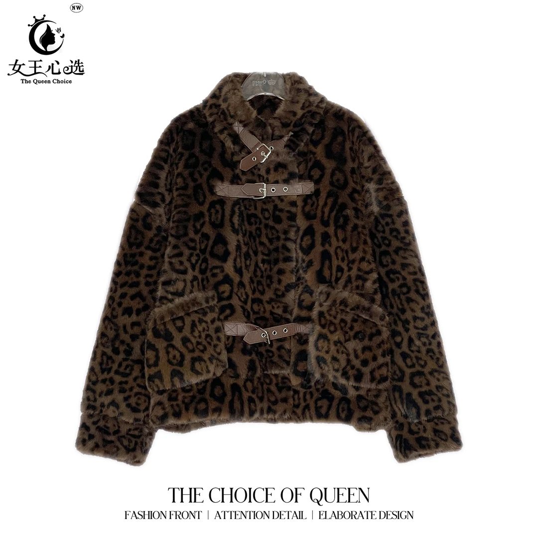 【笑姐定制】Y072 秋季新款立领豹纹短款百搭显瘦绒外套