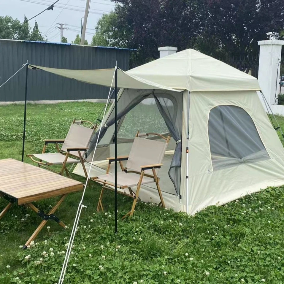 【趣野营官方正品·自动杆速开帐篷】奶酪色涂银户外速开便携防晒