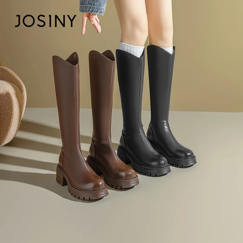 【大姑专属】卓诗尼长筒靴2024新款后拉链显瘦长靴小个子显高骑士靴