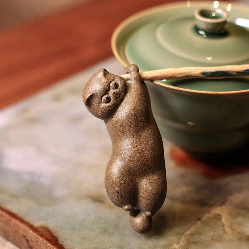 【庄家】猫 紫砂摆件 紫砂青锻茶道器具茶宠摆件创意手工茶玩摆设