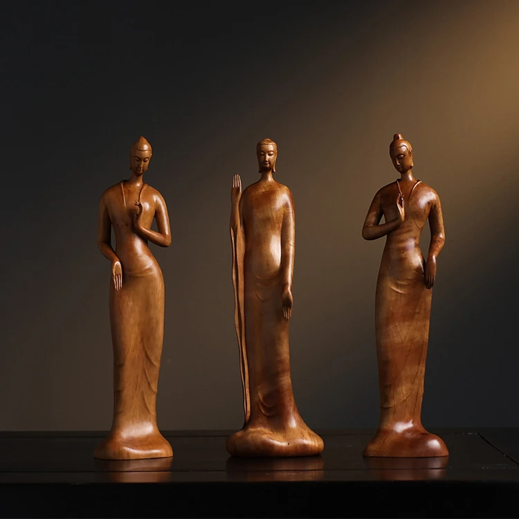 庄家【自在】三圣 （檀香木） 檀香木摆件中式书房家居必备摆件