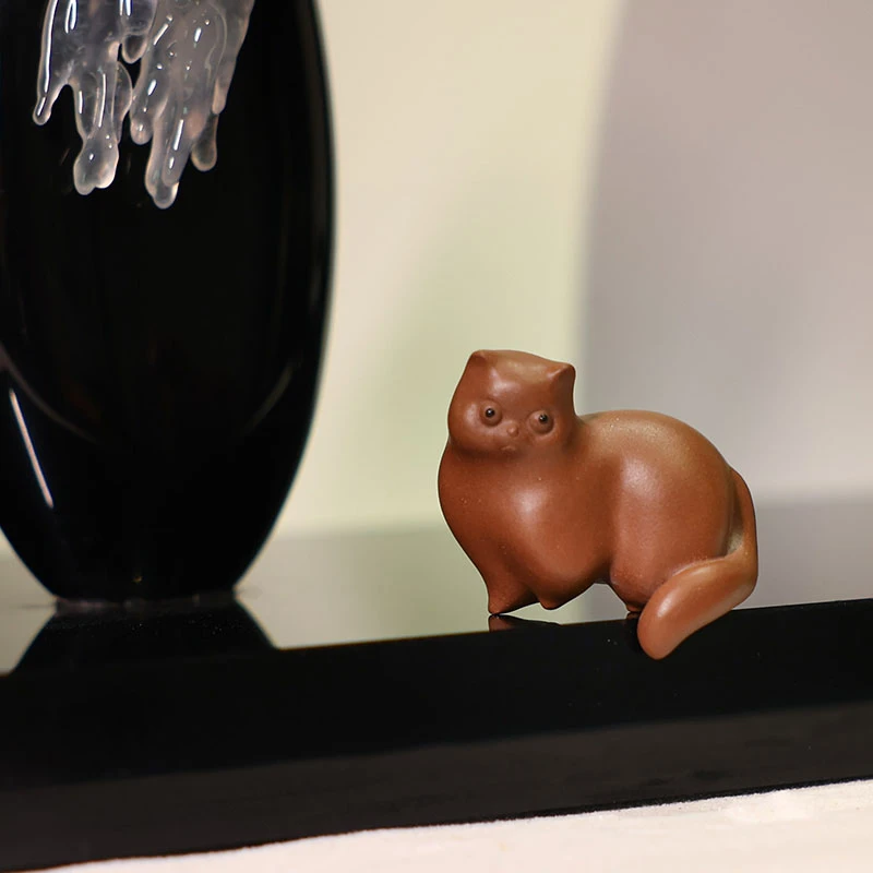 【庄家】猫 紫砂摆件 龙血砂紫砂茶道器具茶宠摆件创意手工茶玩摆设