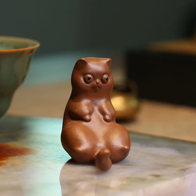 【庄家】猫 紫砂摆件 龙血砂茶道器具茶宠摆件创意手工茶玩摆设
