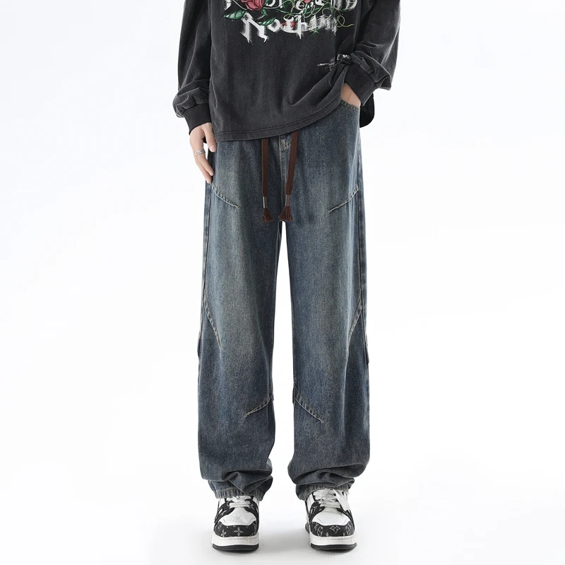 阔腿牛仔裤男款宽松直筒2024新款美式高街男生裤子夏季薄款工装裤