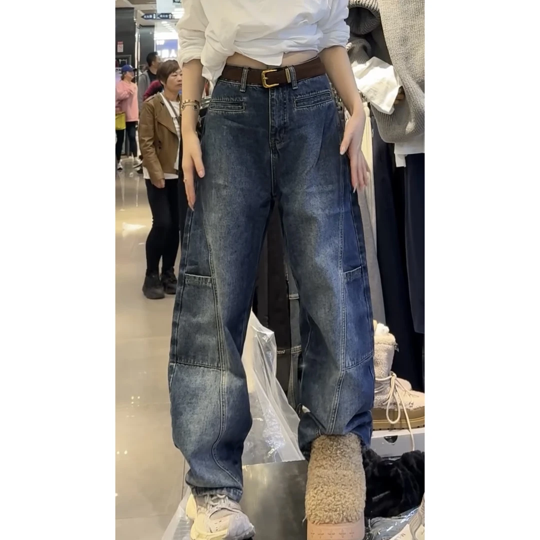 欧洲站牛仔弯刀裤女2024年秋季韩版新品宽松休闲工装裤长裤女