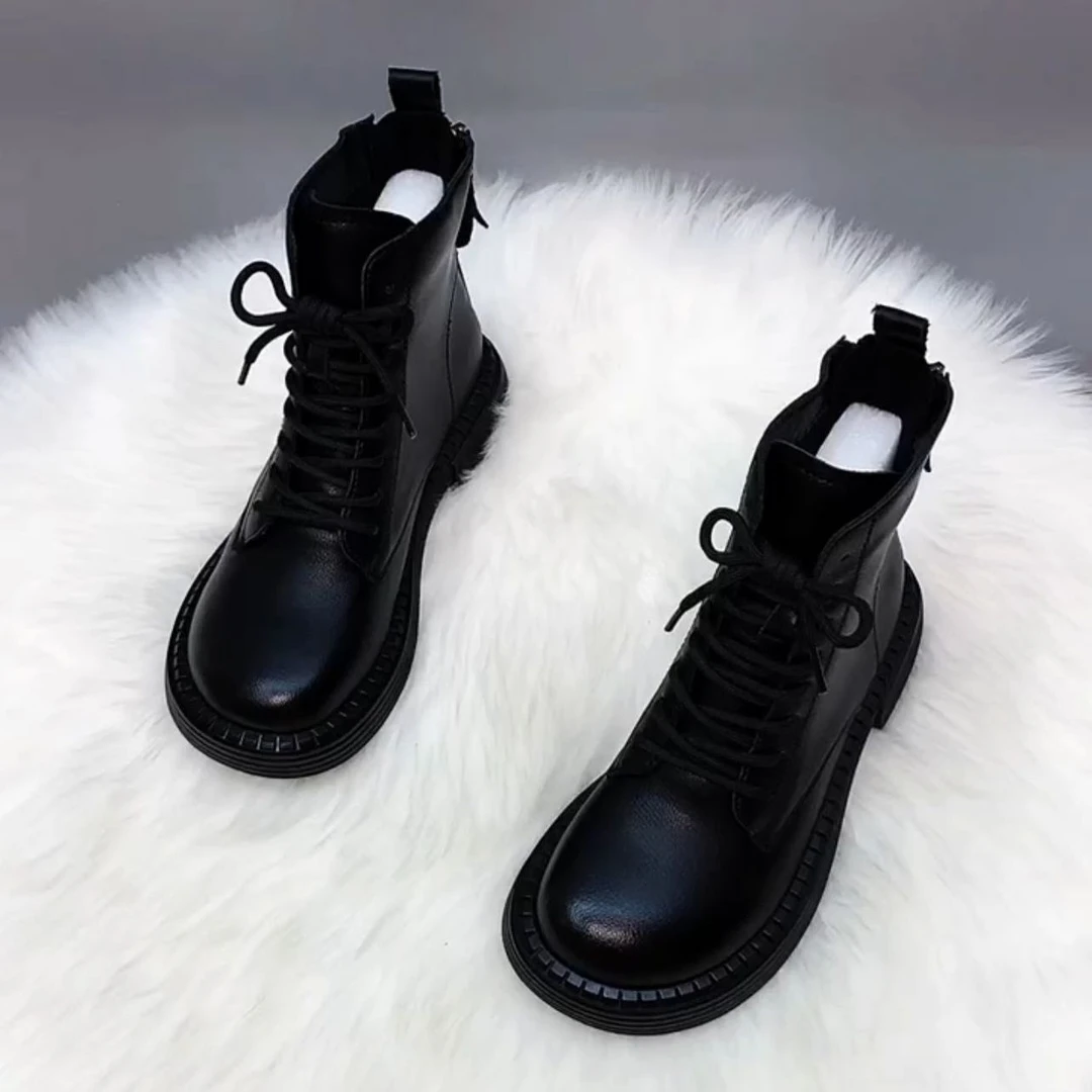 高档双拉链短靴女鞋2023秋冬季新款英伦风马丁靴厚底百搭洋气靴子