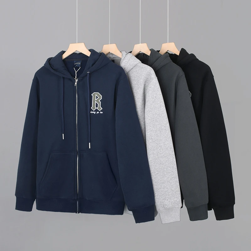 美式重磅拉链卫衣男连帽开衫加绒加厚宽松休闲外套秋冬时尚百搭