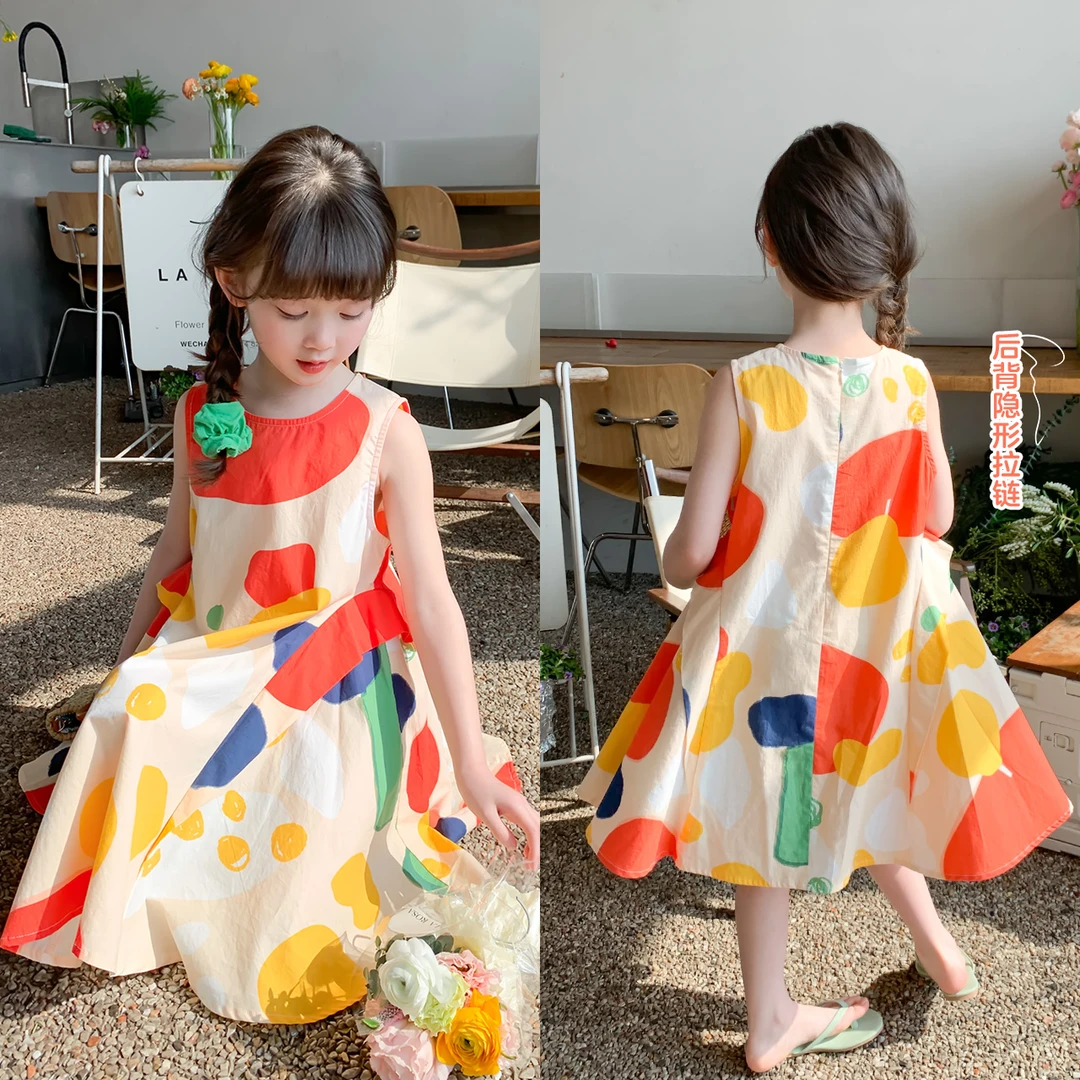 女童背心裙儿童舒适夏季宽松印花彩绘多彩女童背心裙儿童舒适