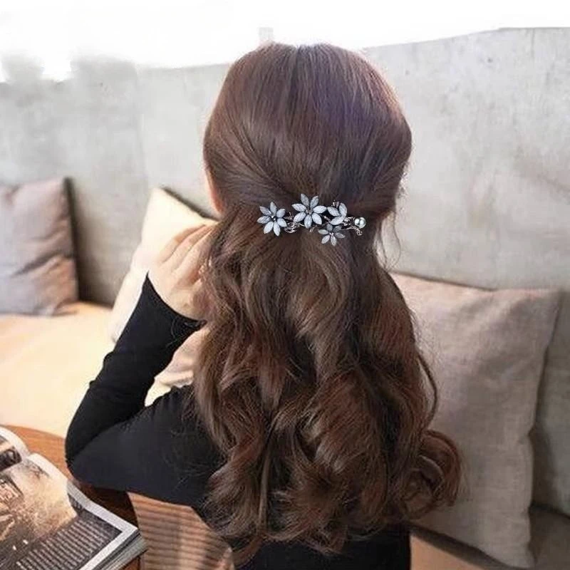 优雅花朵弹簧夹韩版时尚发夹花枝后脑勺发卡简约夹子女气质发饰品