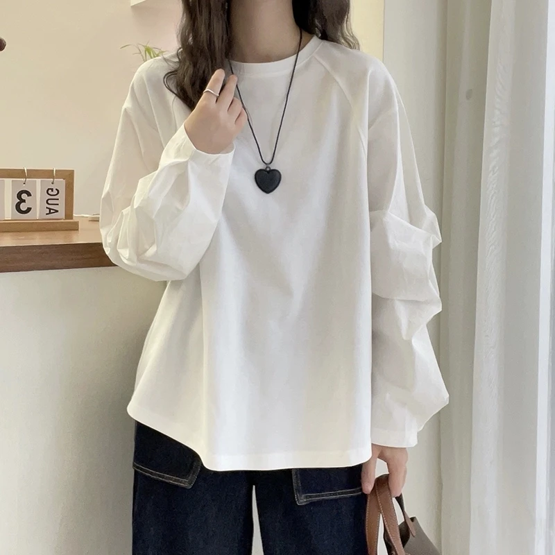 打底衫拼接T恤女欧洲站白色t恤洋气大版打底衫女内搭春游出行衣服