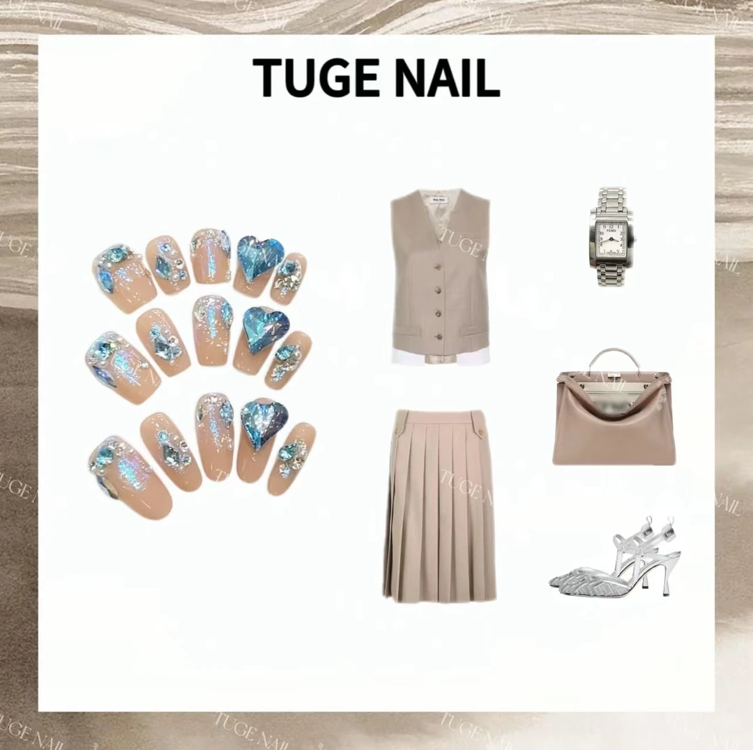 TugeNail“泰坦尼克”【施家全华】蓝色钻美甲 高定纯手工穿戴甲TGK