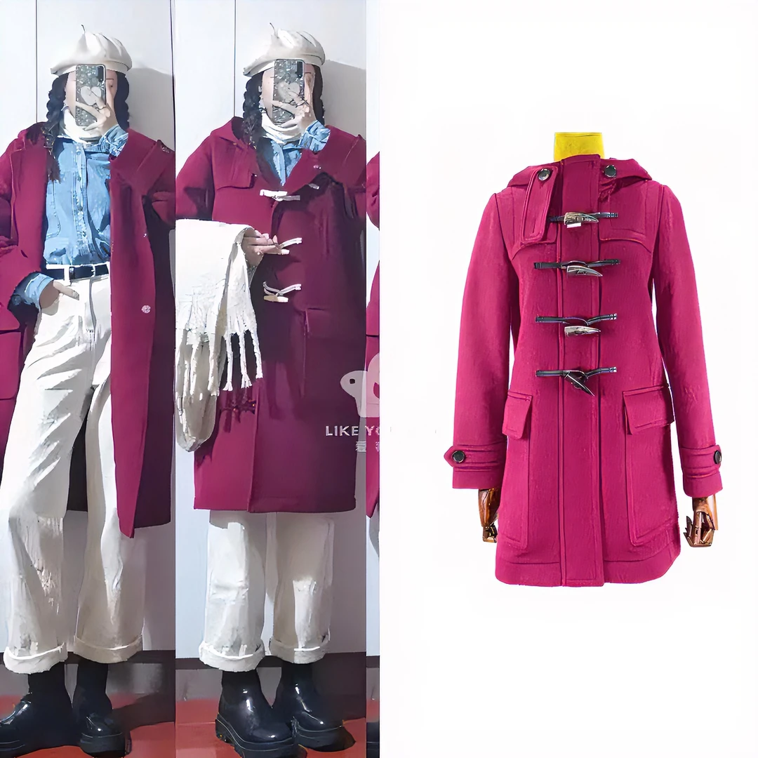 99新 BURBERRY/博柏利 立领外套羊毛牛角扣中长款 4码B2706