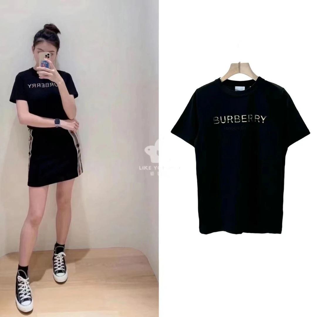 99新 BURBERRY/博柏利 宽松ins短袖T恤黑色字母印花尺码14Y  0520