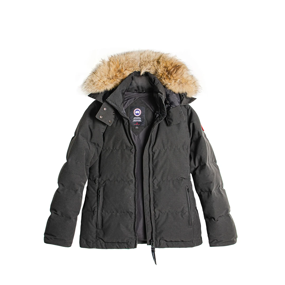 99新 CANADA GOOSE 短款休闲连帽加厚保暖毛领黑色羽绒服 C2501