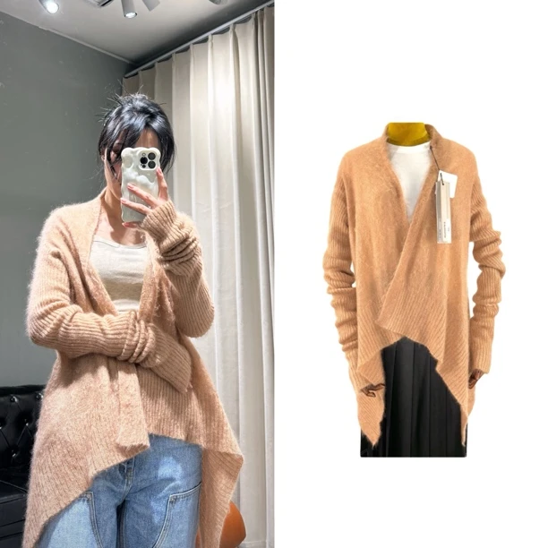 未使用 RICKOWENS 时尚休闲落日橘不规则针织开衫XL码 R2718