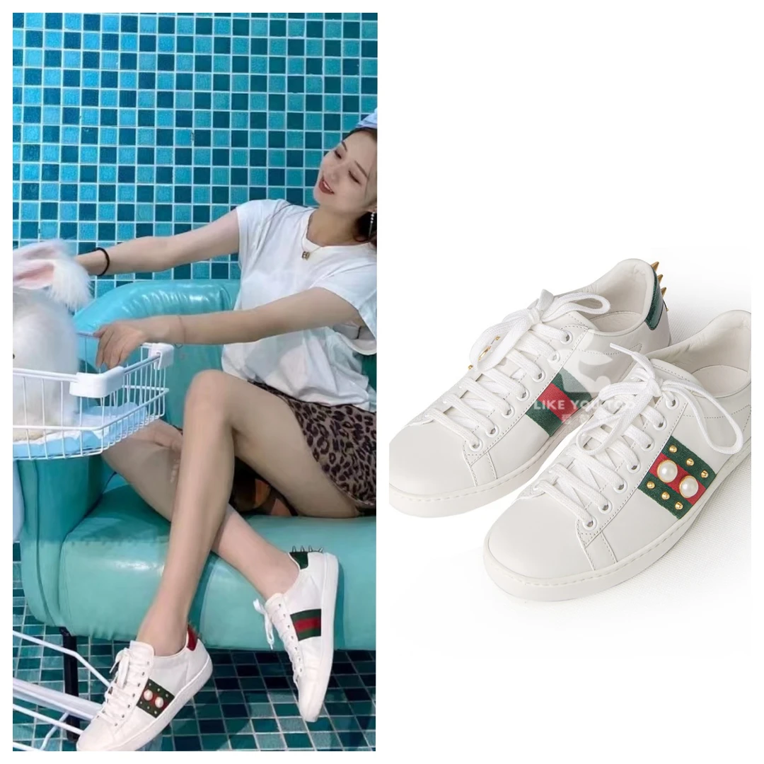 未使用 GUCCI/古驰 铆钉红绿尾低帮运动小白鞋  35.5码 G0710