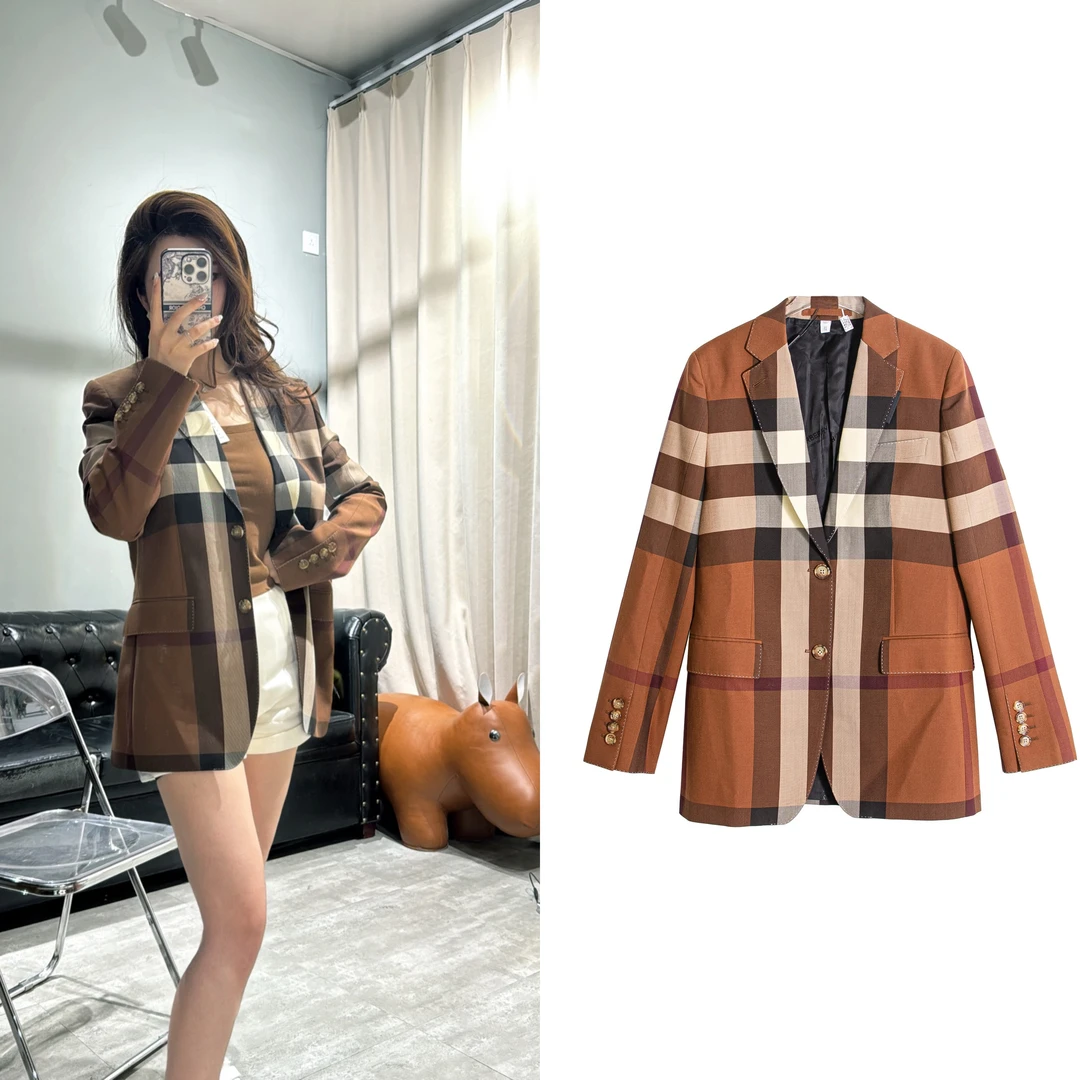 未使用 BURBERRY/博柏利 春秋休闲经典格纹羊毛外套 6码B1703
