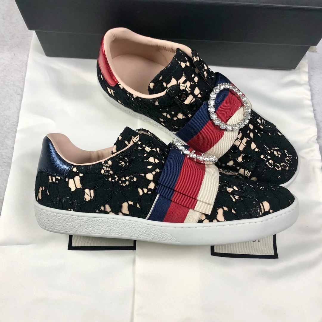 未使用 GUCCI/古驰 女士蕾丝鸳鸯尾平底休闲鞋 35.5码  G0729