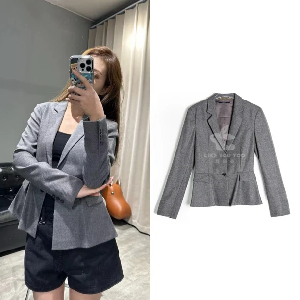 99新 GUCCI/古驰 商务气质OL修身灰色羊毛西装外套  38码 1108