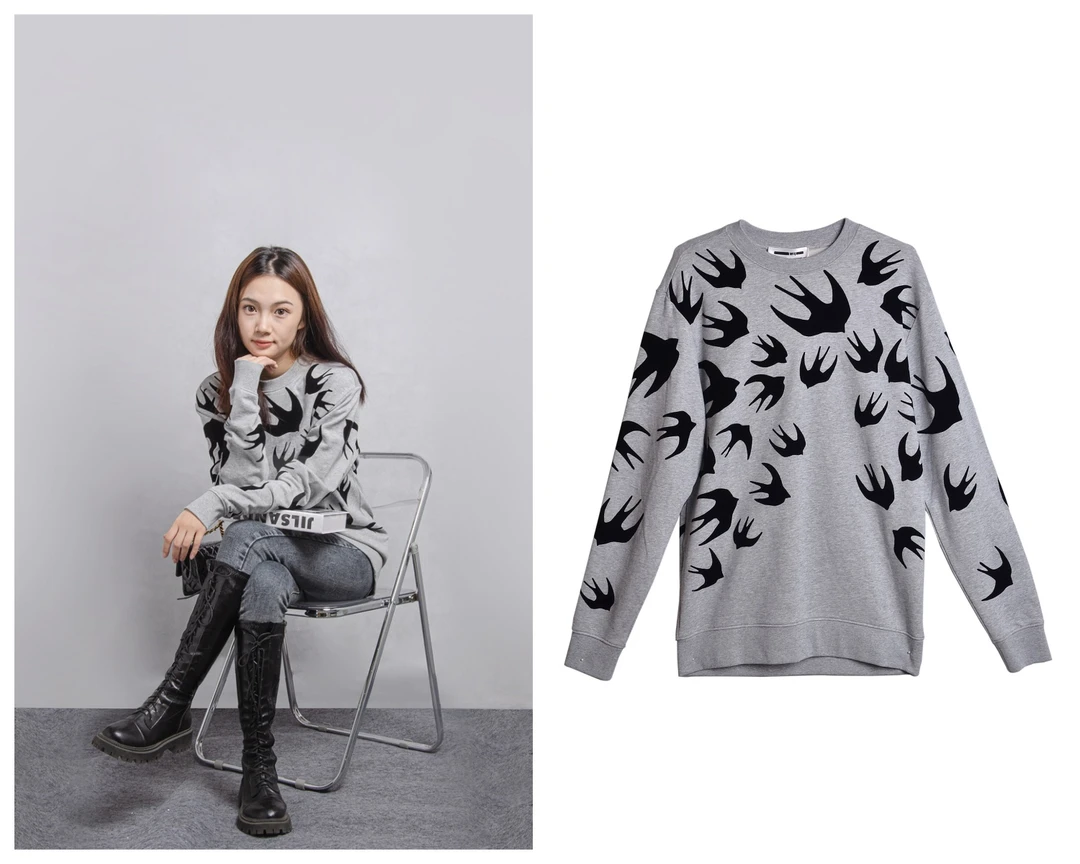 全新未使用  麦昆MCQ OS版 灰色黑燕子长袖圆领卫衣XS-XL码 1301