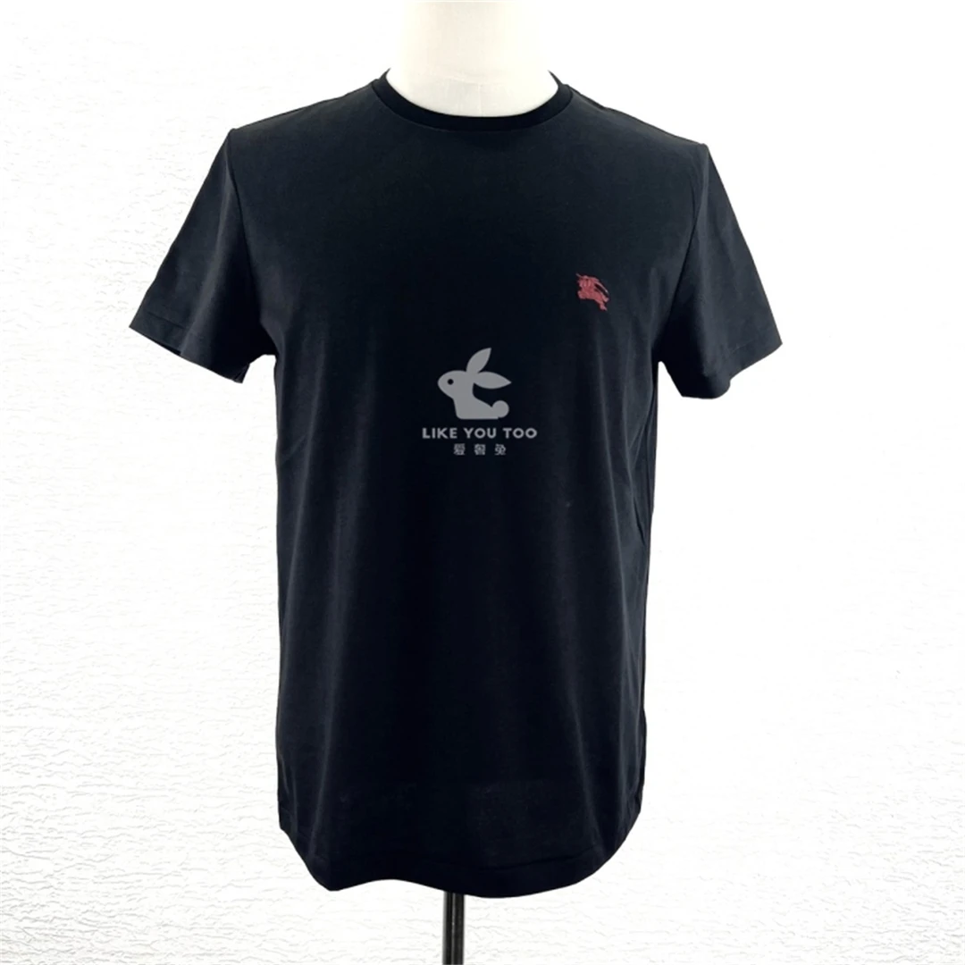 99新 BURBERRY/博柏利 休闲时尚黑色圆领红色战马刺绣短袖t恤2430