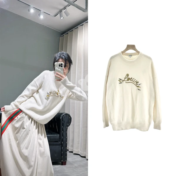 99新 LOEWE/罗意威 圆领毛衣时尚套头秋冬刺绣logo羊毛 码S 2705