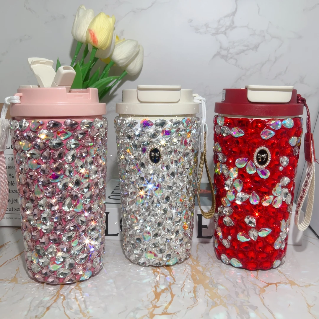 镶钻陶瓷内胆咖啡杯 316不锈钢保温杯高档礼品女生高颜值双饮水杯