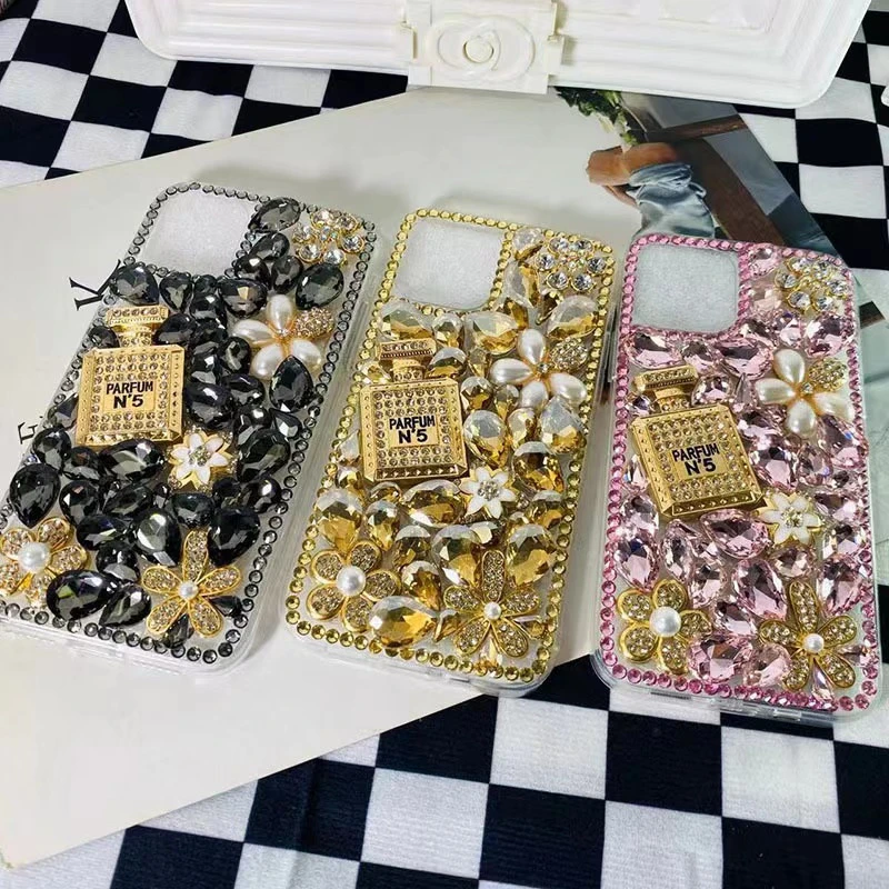 满钻香水瓶适用于苹果15手机壳防摔15PROMAX水钻IP14/13/12手机壳