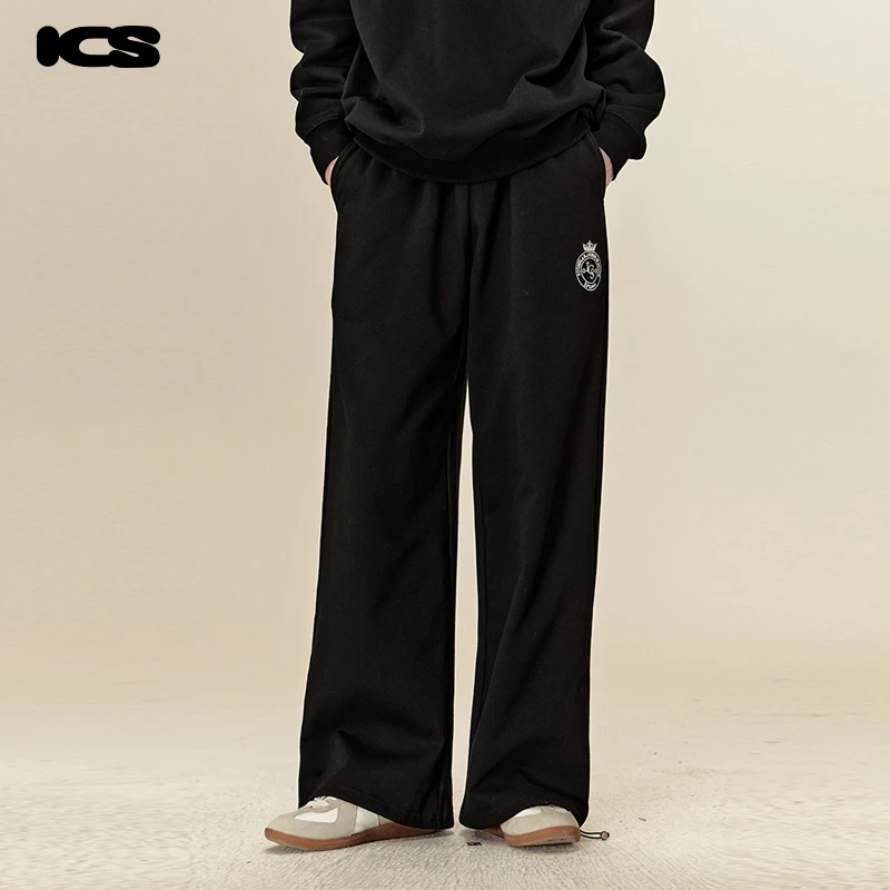 iconslab皇冠绣花直筒针织长裤潮牌垂感男女同款宽松阔腿休闲裤子