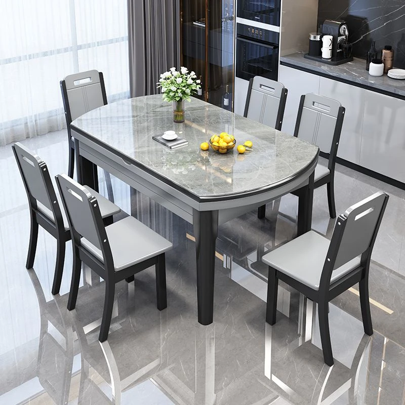 餐桌家用亮光岩板餐桌意式轻奢可伸缩变圆桌现代简约方圆两用餐桌