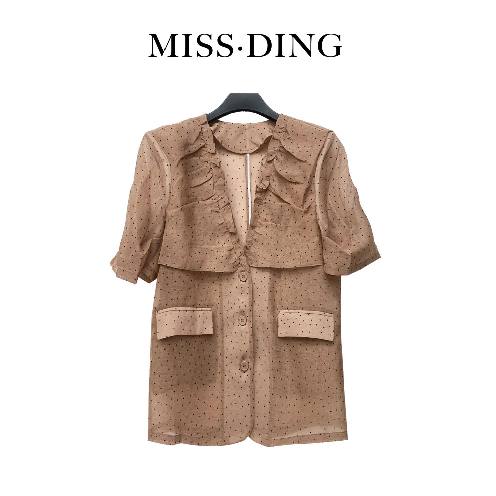 2025夏季气质时尚重工轻奢复古设计师小香风植绒波点西装西服