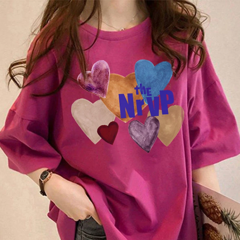 夏日多巴胺上衣显白火龙果色潮酷美式大码短袖T恤女