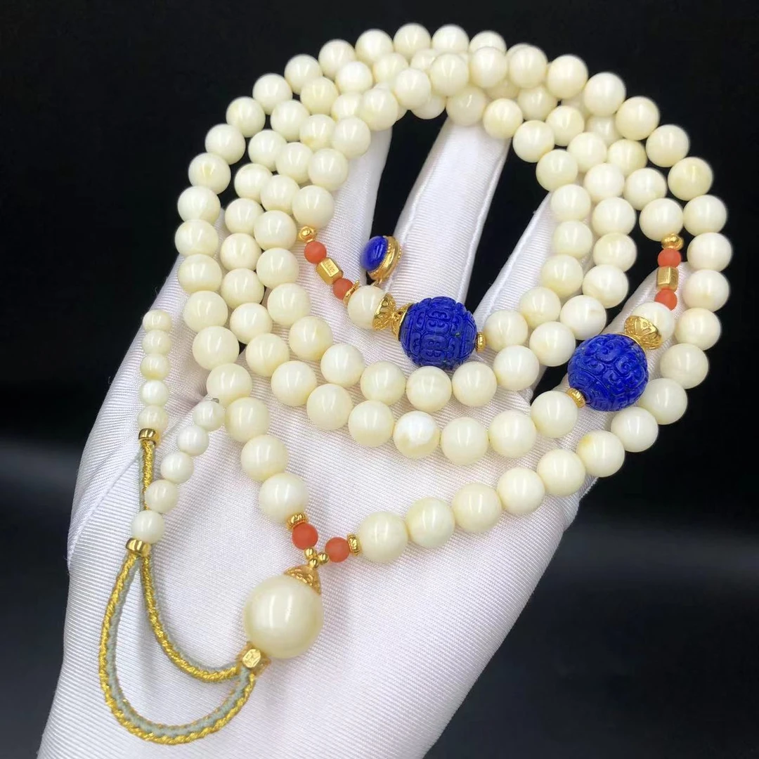 【亿轩珠宝】ZX075109白蜡108毛衣链diy青金石&南红9-13mm+