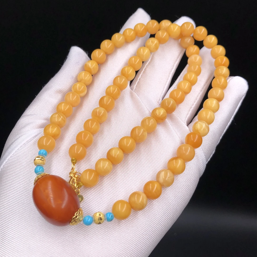 【亿轩珠宝】ZX031503花蜡公主链diy橘皮枣珠&绿松7-8-16mm+