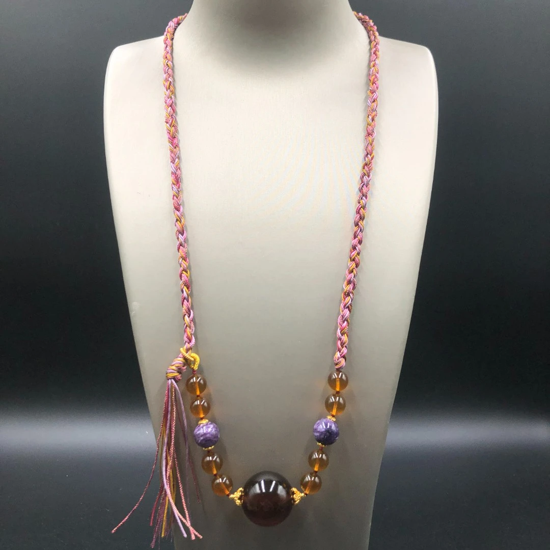 【亿轩珠宝】YZ126411缅珀圆珠项绳diy紫龙晶缅珀9+&22+琥珀蜜蜡