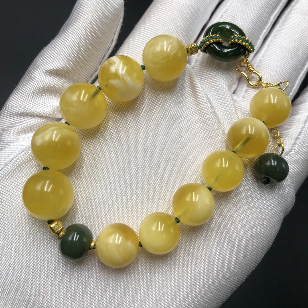 【亿轩珠宝】ZX013201金白单圈手串diy和田玉9-13mm+