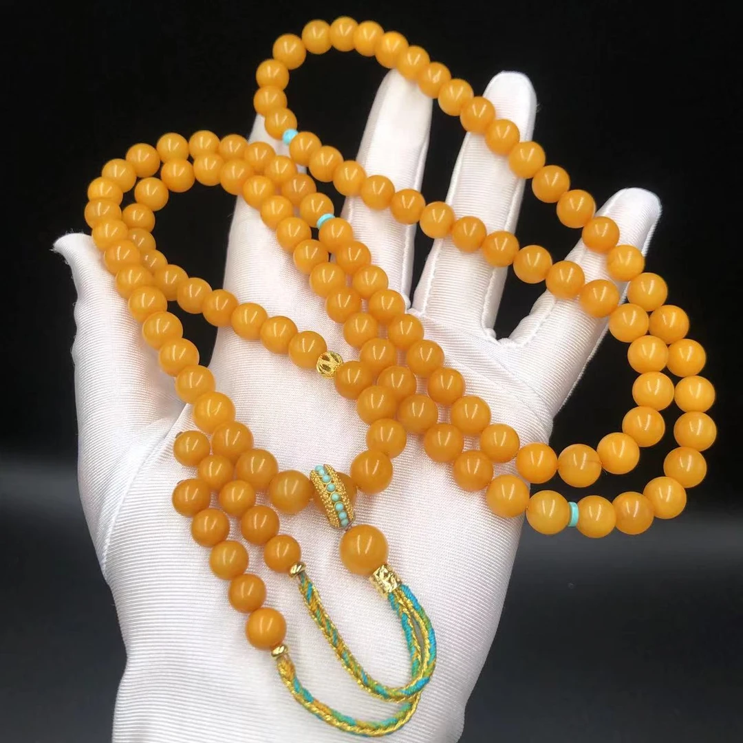 【亿轩珠宝】ZX028802焦皮料108毛衣链diy绿松8mm+