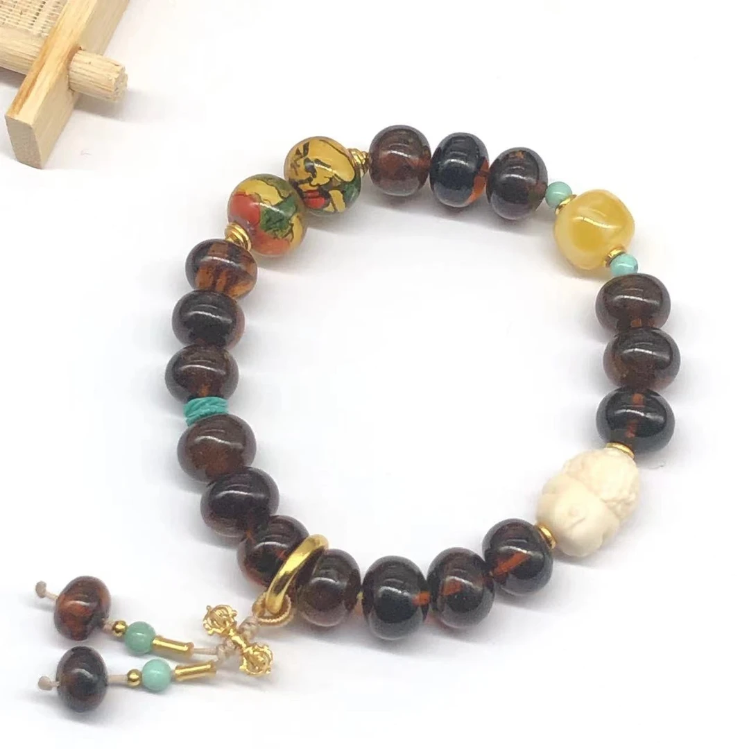 【亿轩珠宝】ZX097911抚顺琥珀单圈手串diy内画&猛犸10-11mm+